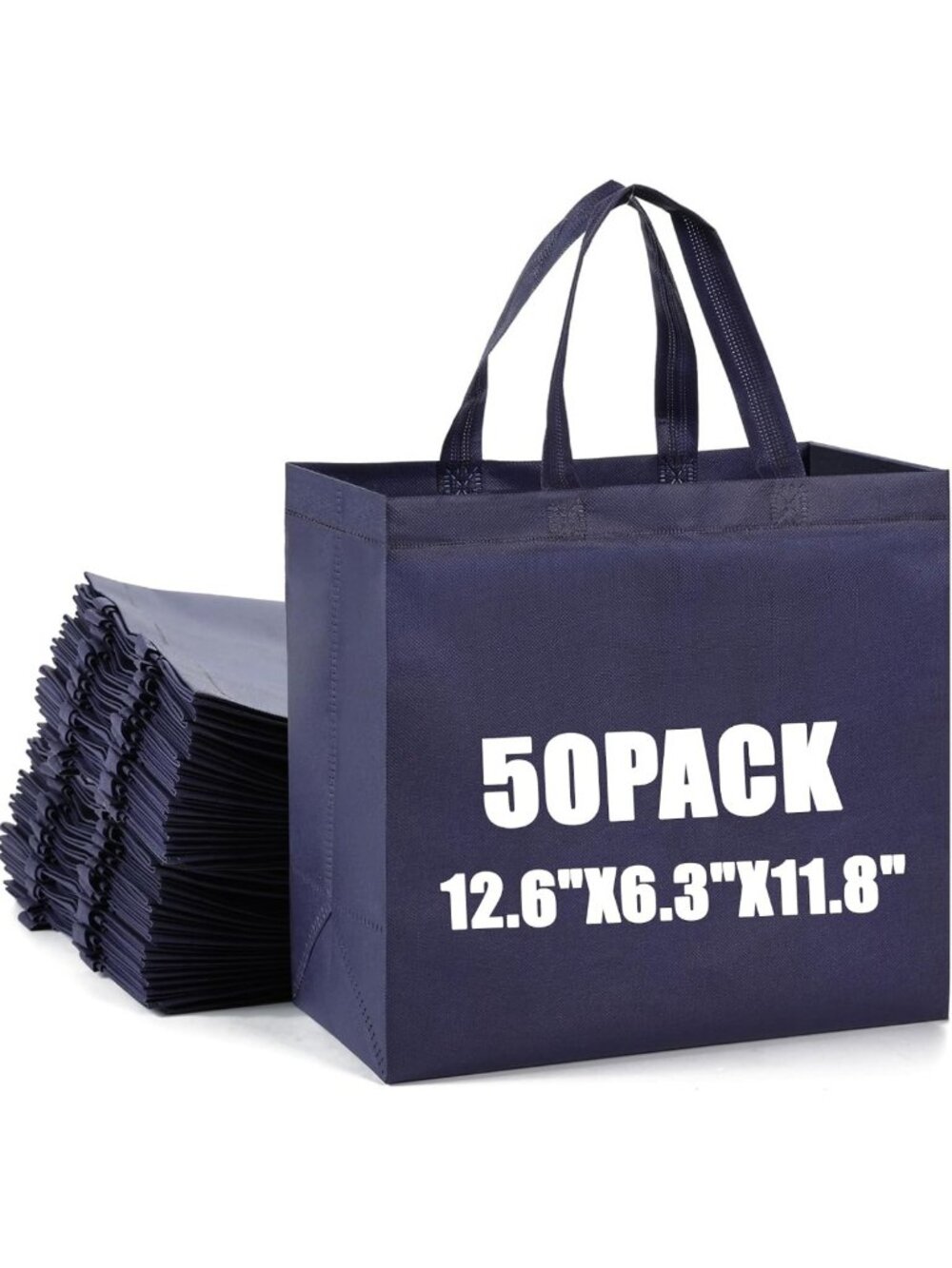 50 Reusable Grocery Tote Bags with Handles - Eco-Friendly Non-Woven Shopping